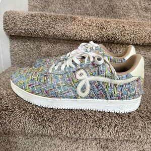 John Geiger Men’s Colorful Tweed Sneakers with White Leather Accents